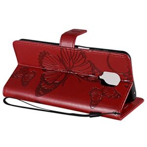 EMAXELER Redmi Note 9 Pro Case Shockproof PU Leather Retro Butterfly Embossed Wallet Flip Case Magnetic Stand with Card Slot Folio Cover for Xiaomi Redmi Note 9 Pro Butterfly Red KT