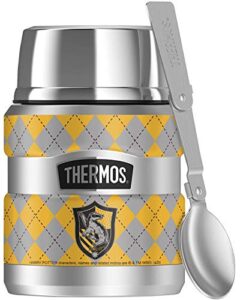 thermos harry potter hufflepuff plaid sigil, stainless king stainless steel food jar with folding spoon, vacuum insulated & double wall, 16oz