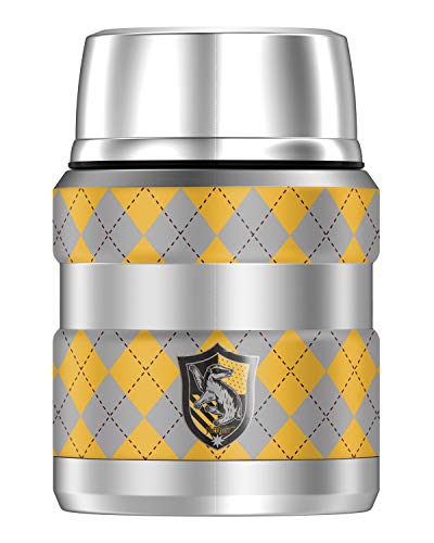 THERMOS Harry Potter Hufflepuff Plaid Sigil, STAINLESS KING Stainless Steel Food Jar with Folding Spoon, Vacuum insulated & Double Wall, 16oz