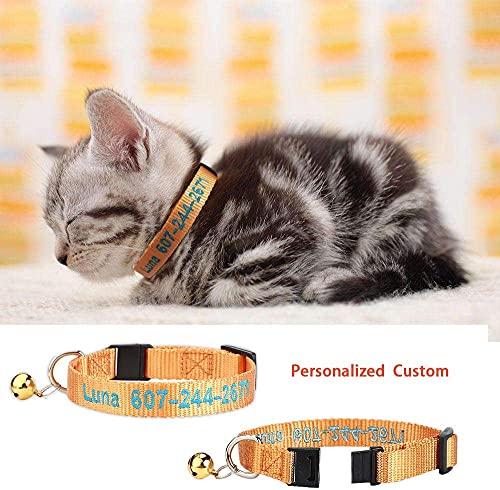 Personalized Cat Collar with Bell,Custom Cat Collars with Name and Phone Number Adjustable Nylon Embroidered ID Collar for Cat with Breakaway Safety Release Buckle