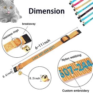 Personalized Cat Collar with Bell,Custom Cat Collars with Name and Phone Number Adjustable Nylon Embroidered ID Collar for Cat with Breakaway Safety Release Buckle