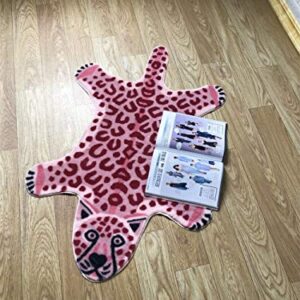 Leopard Print Rug Faux Animal Printed Cowhide Skin Rug Cheetah Area Rugs Carpet Cute Leopard Rugs for Playroom Livingroom, 43.2in L x 28.8in W / 2.4 x3.6 Feet (Pink)