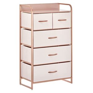 mDesign Tall Dresser Storage Chest - Vanity Furniture Cabinet Tower Unit for Bedroom, Office, and Closet - Textured Print - 5 Removable Drawers - Pink/Rose Gold