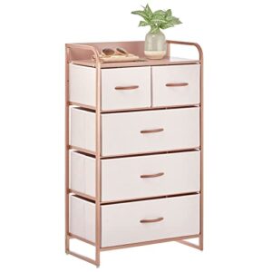 mDesign Tall Dresser Storage Chest - Vanity Furniture Cabinet Tower Unit for Bedroom, Office, and Closet - Textured Print - 5 Removable Drawers - Pink/Rose Gold