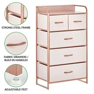 mDesign Tall Dresser Storage Chest - Vanity Furniture Cabinet Tower Unit for Bedroom, Office, and Closet - Textured Print - 5 Removable Drawers - Pink/Rose Gold