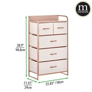 mDesign Tall Dresser Storage Chest - Vanity Furniture Cabinet Tower Unit for Bedroom, Office, and Closet - Textured Print - 5 Removable Drawers - Pink/Rose Gold