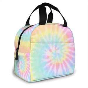 pastel tie dye portable insulated lunch tote bag reusable lunch box for men, women and kids