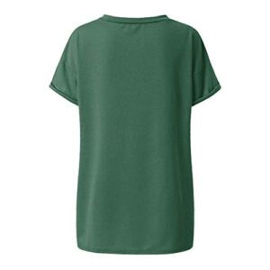 Womens Tunic Tops V-Neck Short Sleeve T-Shirt Solid Loose Blouse T-Shirts with Pocket Green