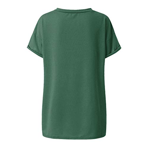 Womens Tunic Tops V-Neck Short Sleeve T-Shirt Solid Loose Blouse T-Shirts with Pocket Green