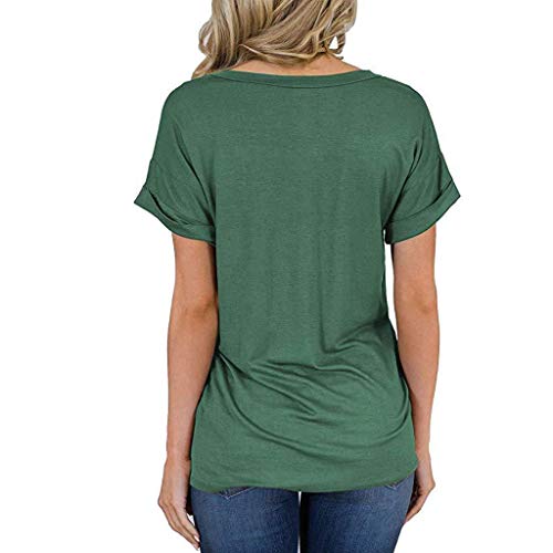 Womens Tunic Tops V-Neck Short Sleeve T-Shirt Solid Loose Blouse T-Shirts with Pocket Green