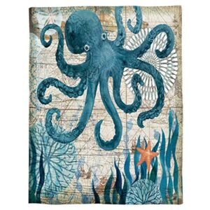 Octopus Plush Throw Bed Blanket for Kids Adults Kraken Mediterranean Style Coastal Theme Super Soft Cozy Luxurious Blanket Lightweight Fleece Blankets for Couch Bed Sofa Warm All Season 40×50inch