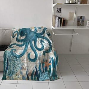 Octopus Plush Throw Bed Blanket for Kids Adults Kraken Mediterranean Style Coastal Theme Super Soft Cozy Luxurious Blanket Lightweight Fleece Blankets for Couch Bed Sofa Warm All Season 40×50inch