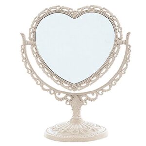 xpxkj 7" heart shaped mirror tabletop vanity makeup mirror with 3x magnification doublesided rotatable dresser mirror bathroom bedroom dressing beauty mirror (heartshaped, beige)