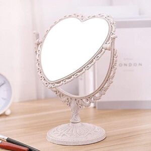 XPXKJ 7" Heart Shaped Mirror Tabletop Vanity Makeup Mirror with 3X Magnification DoubleSided Rotatable Dresser Mirror Bathroom Bedroom Dressing Beauty Mirror (HeartShaped, Beige)