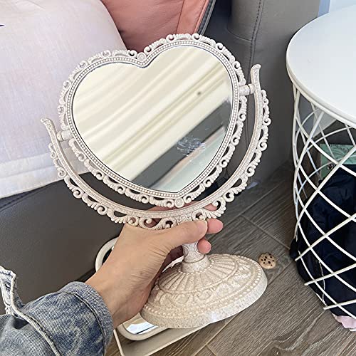 XPXKJ 7" Heart Shaped Mirror Tabletop Vanity Makeup Mirror with 3X Magnification DoubleSided Rotatable Dresser Mirror Bathroom Bedroom Dressing Beauty Mirror (HeartShaped, Beige)