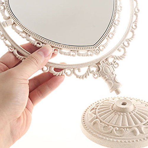 XPXKJ 7" Heart Shaped Mirror Tabletop Vanity Makeup Mirror with 3X Magnification DoubleSided Rotatable Dresser Mirror Bathroom Bedroom Dressing Beauty Mirror (HeartShaped, Beige)