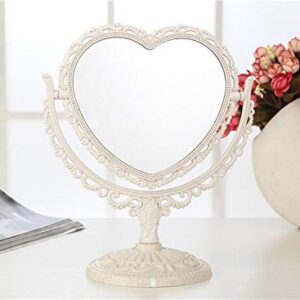 XPXKJ 7" Heart Shaped Mirror Tabletop Vanity Makeup Mirror with 3X Magnification DoubleSided Rotatable Dresser Mirror Bathroom Bedroom Dressing Beauty Mirror (HeartShaped, Beige)