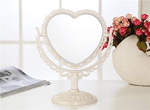 XPXKJ 7" Heart Shaped Mirror Tabletop Vanity Makeup Mirror with 3X Magnification DoubleSided Rotatable Dresser Mirror Bathroom Bedroom Dressing Beauty Mirror (HeartShaped, Beige)