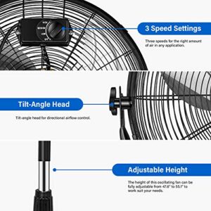 Simple Deluxe 18 Inch Pedestal Standing Fan, High Velocity, Heavy Duty Metal For Industrial, Commercial, Residential, Greenhouse Use, Black