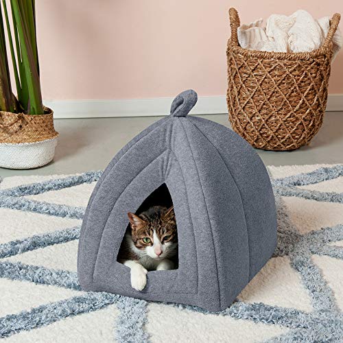 Furhaven Small Cat Bed Polar Fleece Foldable Pet Tent, Washable - Heather Gray, Small