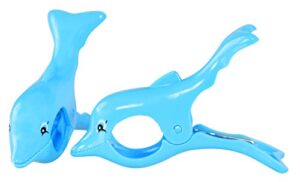 home-x dolphin beach towel clips, pool accessories, towel holder chair clips - set of two - 5" l x 3" w