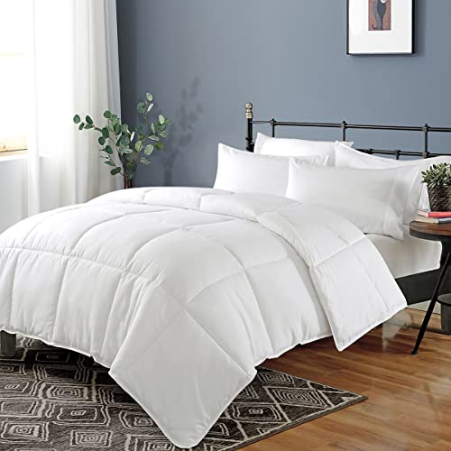 Dafinner Cotton Down Alternative Comforter King | All-Season Duvet Insert | 100% Cotton Cover, Ultra-Soft GRS Microfiber Quilted Medium Warm Bed Comforter (104x88”, White)