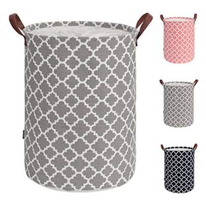 totanki 48l thickened large sized laundry basket with durable leather handle, drawstring round cotton linen collapsible storage basket,dirty clothes hamper for bedroom (gray, l)