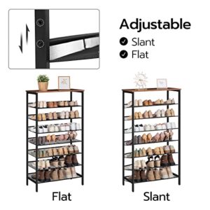 HOOBRO 8-Tier Shoe Rack, Large Capacity Shoe Shelf, Stable and Sturdy, Shoe Storage Organizer with Flat & Slant Adjustable Metal Shelves, for 21-28 Pairs of Shoes, Space Saver, Sturdy BF18XJ01