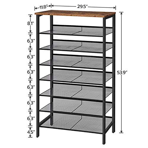 HOOBRO 8-Tier Shoe Rack, Large Capacity Shoe Shelf, Stable and Sturdy, Shoe Storage Organizer with Flat & Slant Adjustable Metal Shelves, for 21-28 Pairs of Shoes, Space Saver, Sturdy BF18XJ01