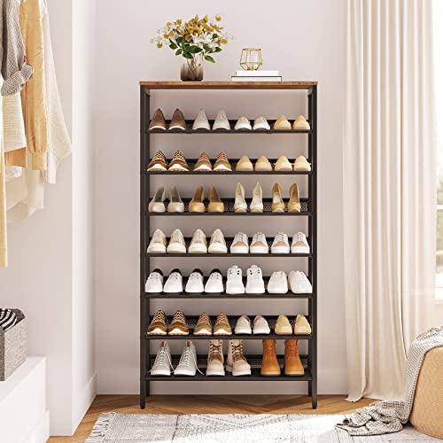 HOOBRO 8-Tier Shoe Rack, Large Capacity Shoe Shelf, Stable and Sturdy, Shoe Storage Organizer with Flat & Slant Adjustable Metal Shelves, for 21-28 Pairs of Shoes, Space Saver, Sturdy BF18XJ01