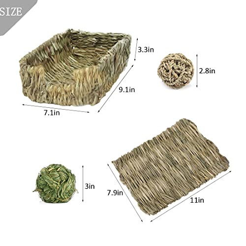 Hamiledyi Rabbit Grass Bed,Natural Handmade Hay Mat Chew Balls for Rabbit Gerbil Chinchilla Guinea Pig Ferret Other Small Animals(7 Pcs)