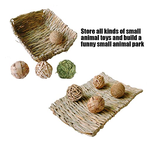 Hamiledyi Rabbit Grass Bed,Natural Handmade Hay Mat Chew Balls for Rabbit Gerbil Chinchilla Guinea Pig Ferret Other Small Animals(7 Pcs)