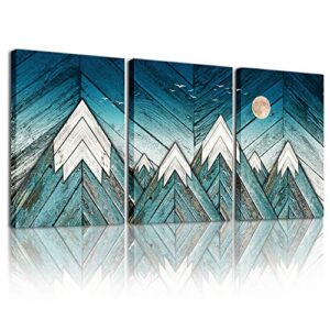 blue abstract canvas art prints wall art paintings for living room family kitchen bedroom bathroom wall decor modern wall artworks mountain pictures vintage wood grain 3 piece home decoration posters