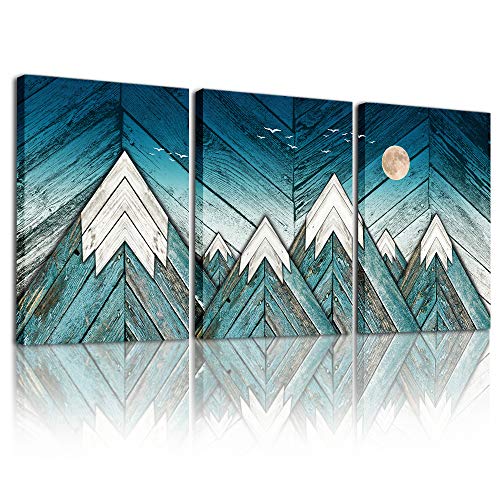 blue Abstract Canvas art Prints Wall Art Paintings for Living Room family kitchen Bedroom bathroom Wall decor modern Wall Artworks mountain Pictures Vintage wood grain 3 Piece Home Decoration posters