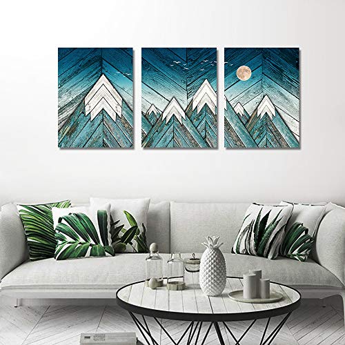 blue Abstract Canvas art Prints Wall Art Paintings for Living Room family kitchen Bedroom bathroom Wall decor modern Wall Artworks mountain Pictures Vintage wood grain 3 Piece Home Decoration posters