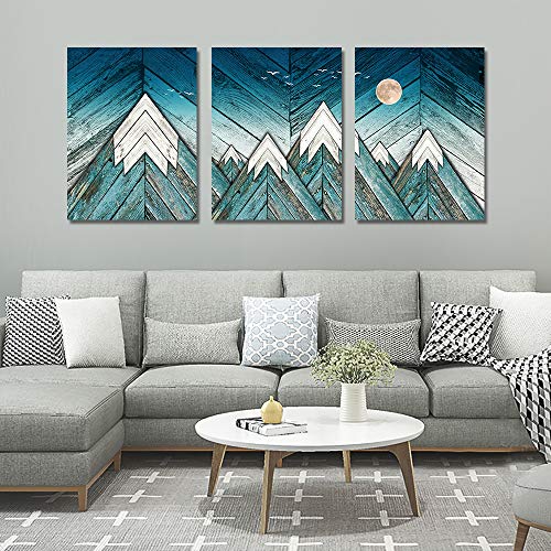 blue Abstract Canvas art Prints Wall Art Paintings for Living Room family kitchen Bedroom bathroom Wall decor modern Wall Artworks mountain Pictures Vintage wood grain 3 Piece Home Decoration posters
