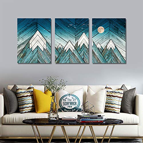 blue Abstract Canvas art Prints Wall Art Paintings for Living Room family kitchen Bedroom bathroom Wall decor modern Wall Artworks mountain Pictures Vintage wood grain 3 Piece Home Decoration posters