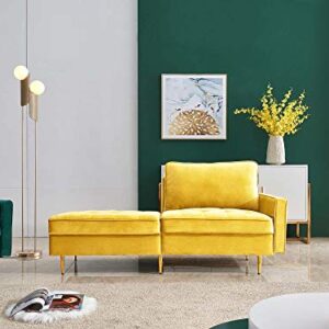 Danxee Loveseat Sofa Living Room Sofa with 2 Throw Pillows Modern Sofa Couch Velvet Fabric Golden Metal Legs 3 Seats 71 inch Wide (Yellow)