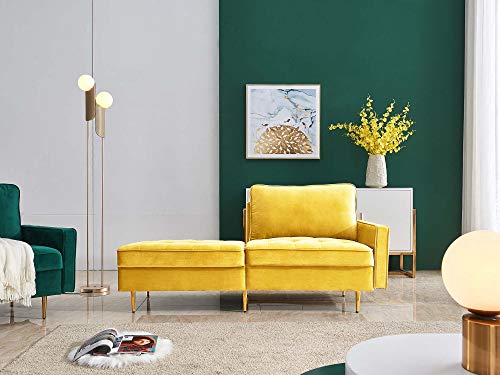 Danxee Loveseat Sofa Living Room Sofa with 2 Throw Pillows Modern Sofa Couch Velvet Fabric Golden Metal Legs 3 Seats 71 inch Wide (Yellow)