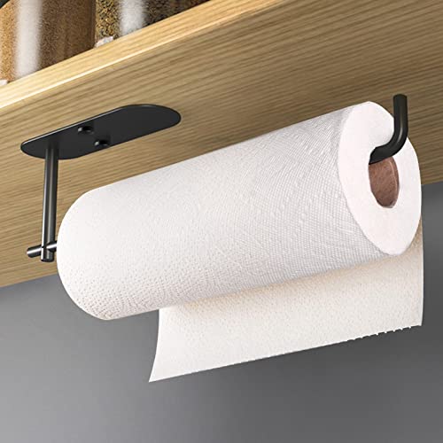 HUFEEOH Adhesive Paper Towel Holder Under Cabinet Wall Mount for Kitchen Paper Towel, Paper Towel Roll Rack for Bathroom Towel, SUS304 Stainless Steel (13 1/5inch, Black)