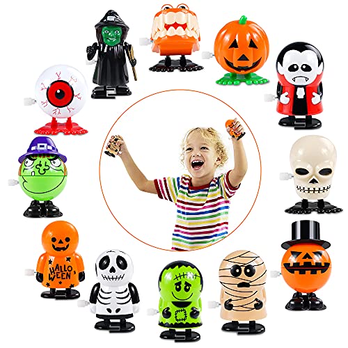 Halloween Toys for Kids Party Favors - Halloween Kids Gifts Wind Up Toys Bulk Halloween Treats for Toddlers| 12 Pcs Small Toys for Treasure Box Halloween Prizes Goodie Bag Fillers Classroom Supplies