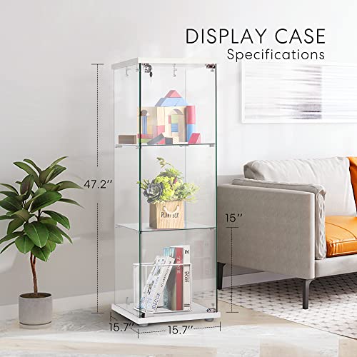 VIVOHOME 3 Layers 15.7''W x 15.7''D x 47.2''H Glass Display Cabinet Countertop Showcase with Lock, 5mm Tempered Glass 25mm MDF Base