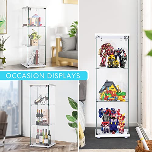 VIVOHOME 3 Layers 15.7''W x 15.7''D x 47.2''H Glass Display Cabinet Countertop Showcase with Lock, 5mm Tempered Glass 25mm MDF Base