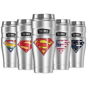 thermos superman classic logo shield stainless king stainless steel travel tumbler, vacuum insulated & double wall, 16oz