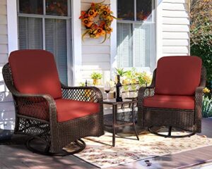 leisu 3-pieces patio swivel wicker bistro furniture set with cushioned patio swivel rocker swivel rocking chairs set side table outdoor rattan conversation sets (rust)