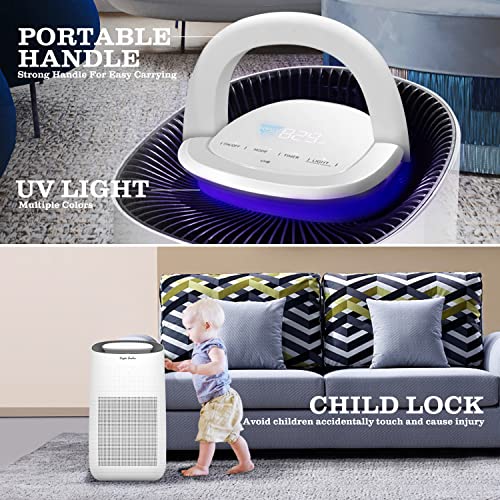 Air Purifiers for Home Large Room up to 1076 sq.ft, 400+m³/h UV Light for removing Allergens, Smoke, Dust, Odors, Pollen, Pet Dander