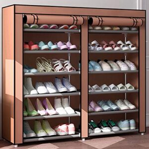 6 tier shoe rack organizer for 36 pair shoes, double rows 12 lattices free standing shoe cabinet storage shelf holder with non-woven fabric dustproof cover,large portable closet shoe tower (brown)
