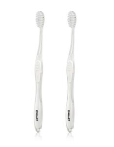 linhart extra soft toothbrush – teeth whitening toothbrush with multi length bristles, white with white bristles, 2 pack