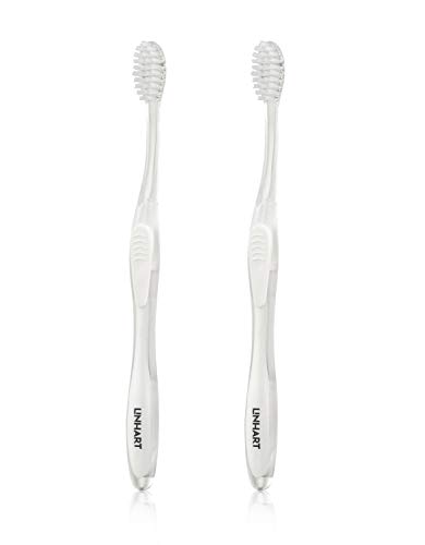 LINHART Extra Soft Toothbrush – Teeth Whitening Toothbrush with Multi Length Bristles, White with White Bristles, 2 Pack