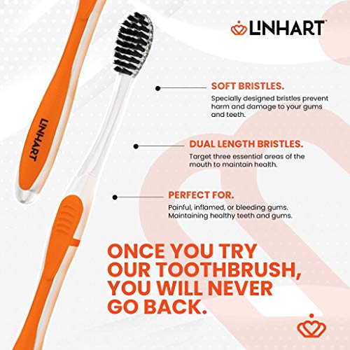 LINHART Extra Soft Toothbrush – Teeth Whitening Toothbrush with Multi Length Bristles, White with White Bristles, 2 Pack